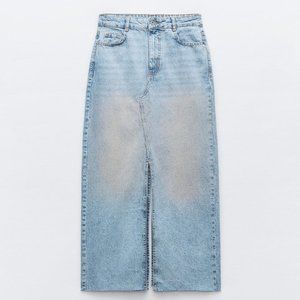 Zara ZARA Z1975 PINK BLUE WASHED SLIT DENIM SKIRT NWT med